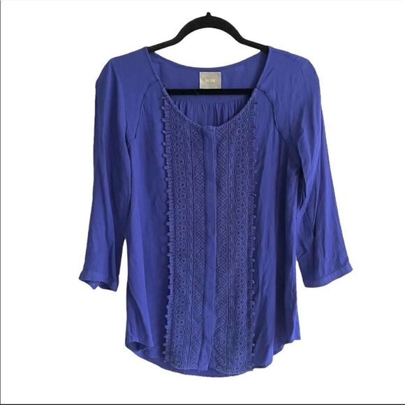 Anthropologie Tops - ANTHROPOLOGIE Maeve Button Front Blouse Embroidery Indigo Blue 4